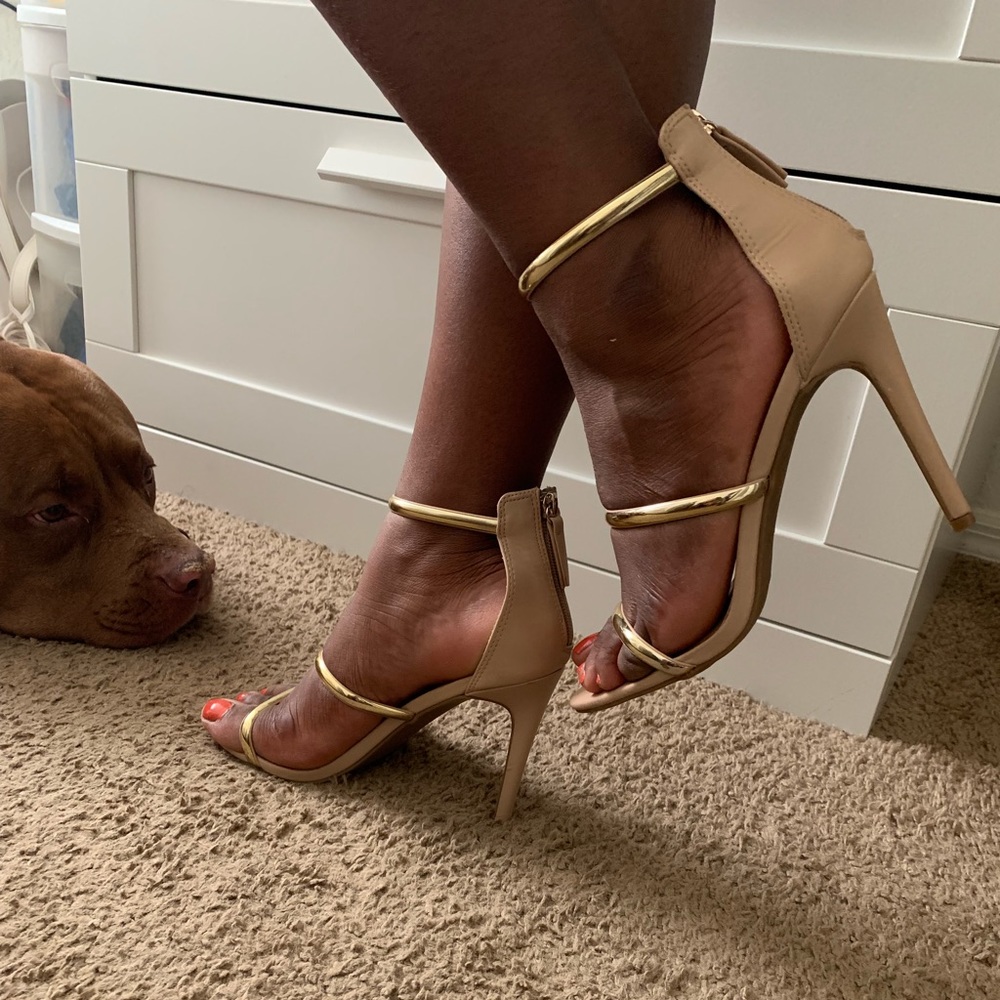 bebe & co. Gold Strappy Heels